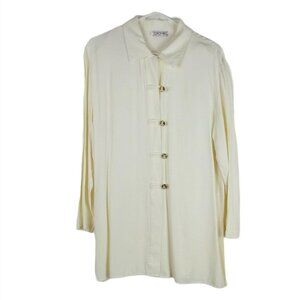 Vintage Tunic Blouse Womens L Ivory USA Made Metal Button Minimalist 80s Elegant